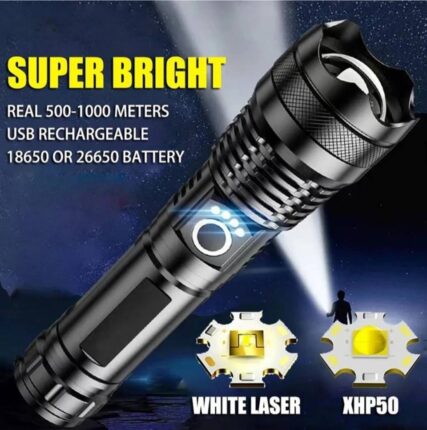 Rechargeable Zoom LED Flashlight USB Torch Light